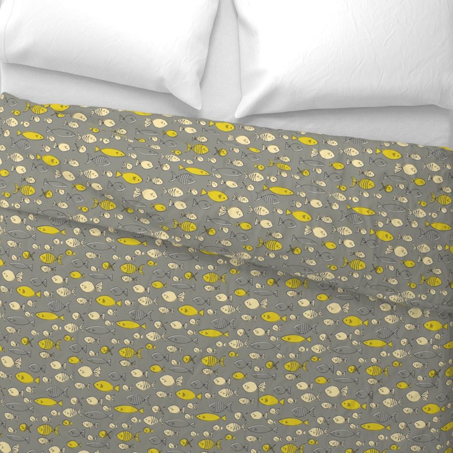 Yellow Fish || Bright Yellow on Grey by Sarah Price