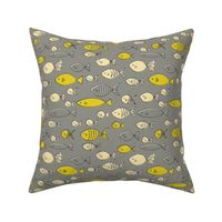 Yellow Fish || Bright Yellow on Grey by Sarah Price