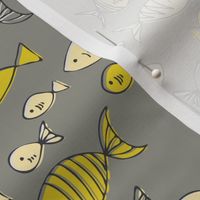 Yellow Fish || Bright Yellow on Grey by Sarah Price