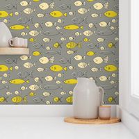 Yellow Fish || Bright Yellow on Grey by Sarah Price