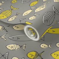 Yellow Fish || Bright Yellow on Grey by Sarah Price