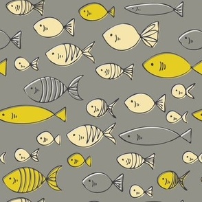 Yellow Fish || Bright Yellow on Grey by Sarah Price