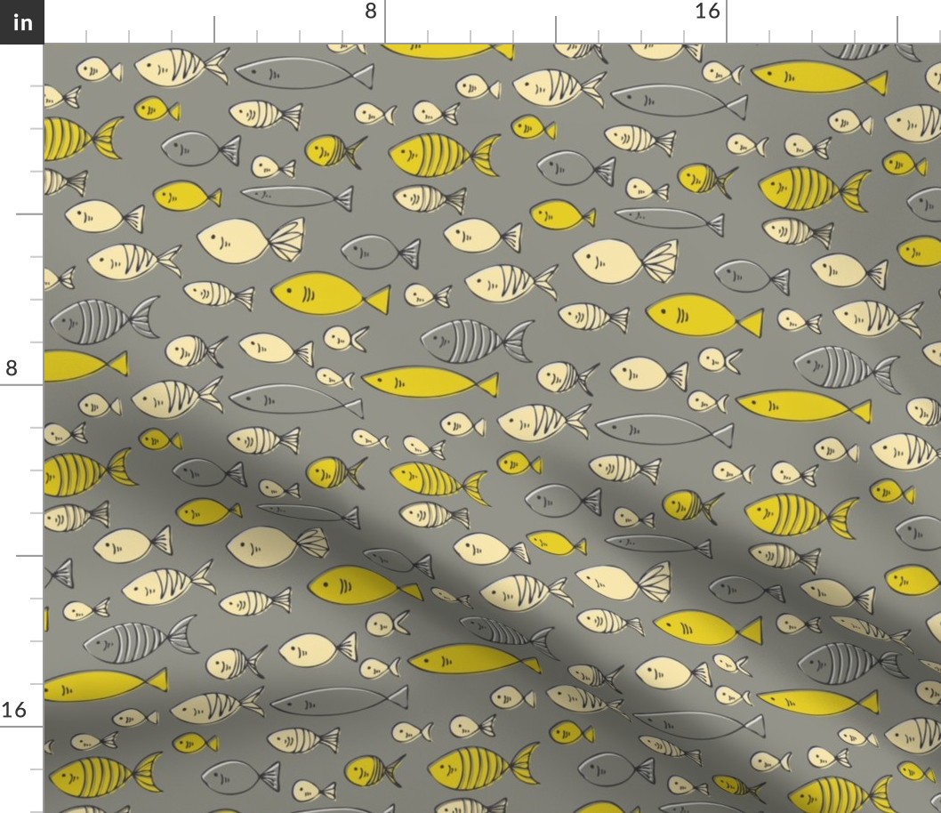 Yellow Fish || Bright Yellow on Grey by Sarah Price