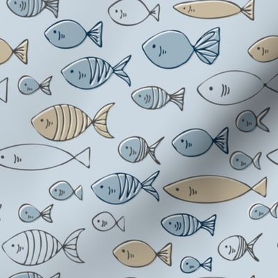 Blue Fish || Blue and Grey Fish on Blue by Sarah Price