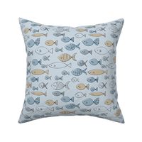 Blue Fish || Blue and Grey Fish on Blue by Sarah Price