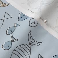 Blue Fish || Blue and Grey Fish on Blue by Sarah Price