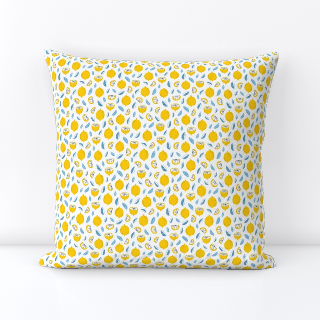 Small scale abstract lemons yellow and blue pattern