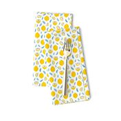 Small scale abstract lemons yellow and blue pattern