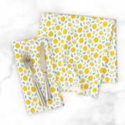 Small scale abstract lemons yellow and blue pattern