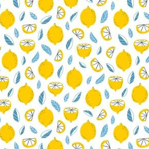Small scale abstract lemons yellow and blue pattern