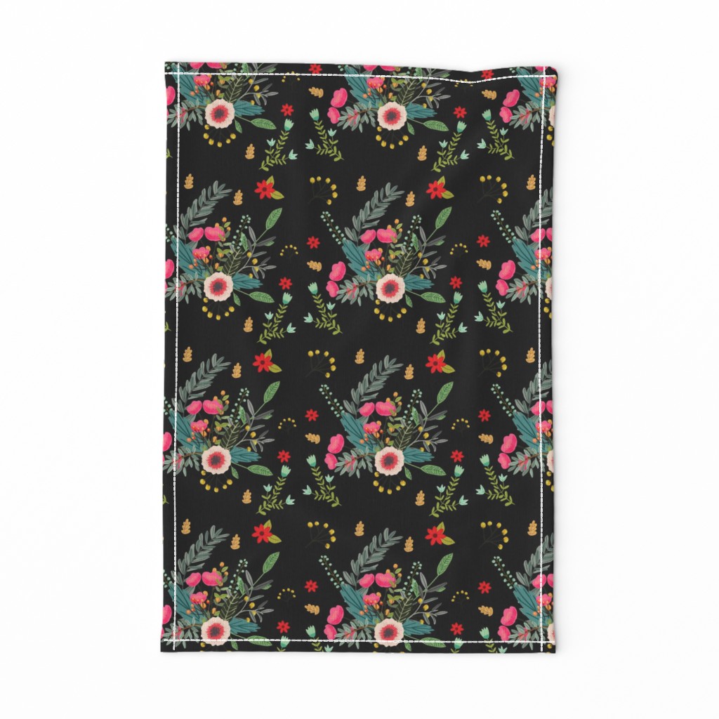 Boho Floral / Black Background