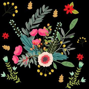 Boho Floral / Black Background