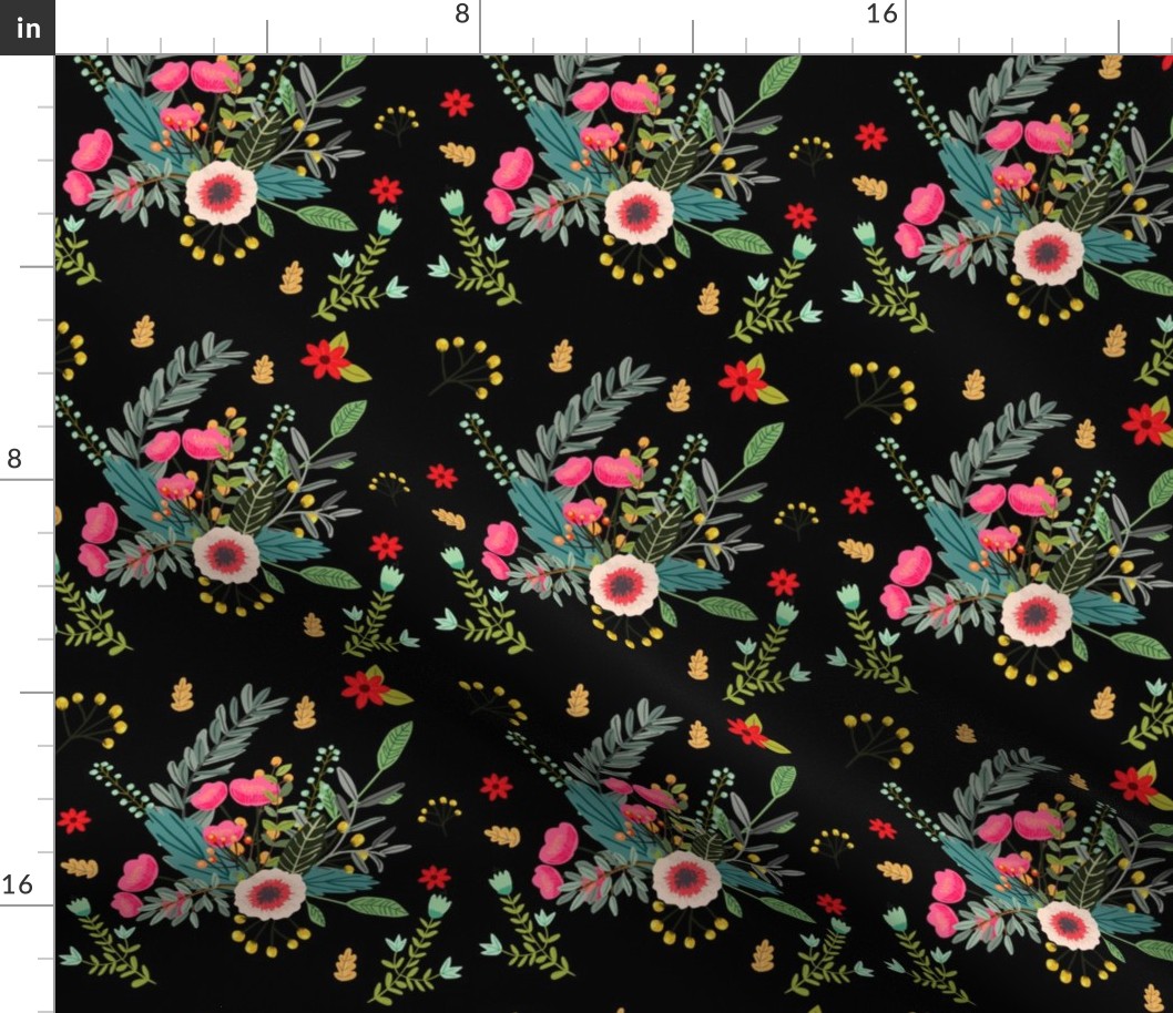 Boho Floral / Black Background