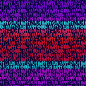 run happy faces - reds, purples, teal on navy