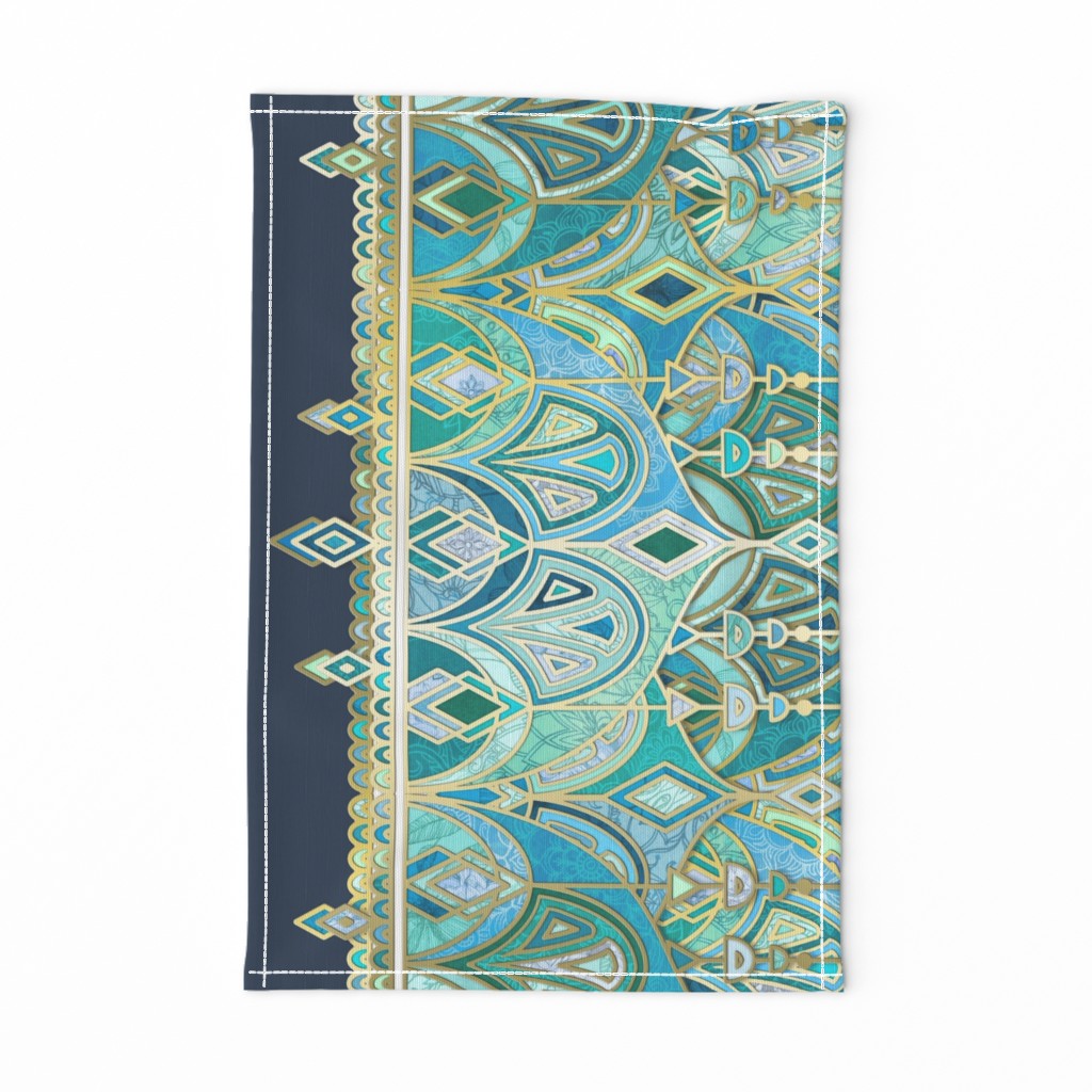 Navy and Emerald Art Deco Double Drop border print