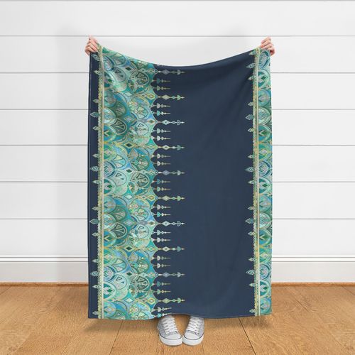 Navy and Emerald Art Deco Double Drop Fabric | Spoonflower