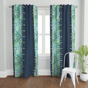 Navy and Emerald Art Deco Double Drop border print