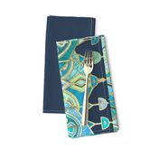 Navy and Emerald Art Deco Double Drop border print