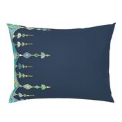 Navy and Emerald Art Deco Double Drop border print