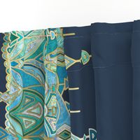 Navy and Emerald Art Deco Double Drop border print