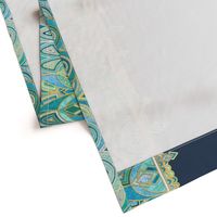 Navy and Emerald Art Deco Double Drop border print