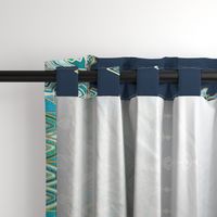 Navy and Emerald Art Deco Double Drop border print