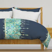 Navy and Emerald Art Deco Double Drop border print