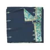 Navy and Emerald Art Deco Double Drop border print