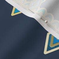 Navy and Emerald Art Deco Double Drop border print