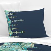 Navy and Emerald Art Deco Double Drop border print