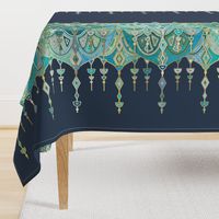 Navy and Emerald Art Deco Double Drop border print