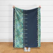 Navy and Emerald Art Deco Double Drop border print