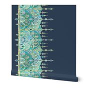 Navy and Emerald Art Deco Double Drop border print