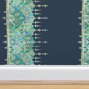 Navy and Emerald Art Deco Double Drop border print