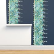 Navy and Emerald Art Deco Double Drop border print