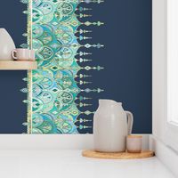 Navy and Emerald Art Deco Double Drop border print