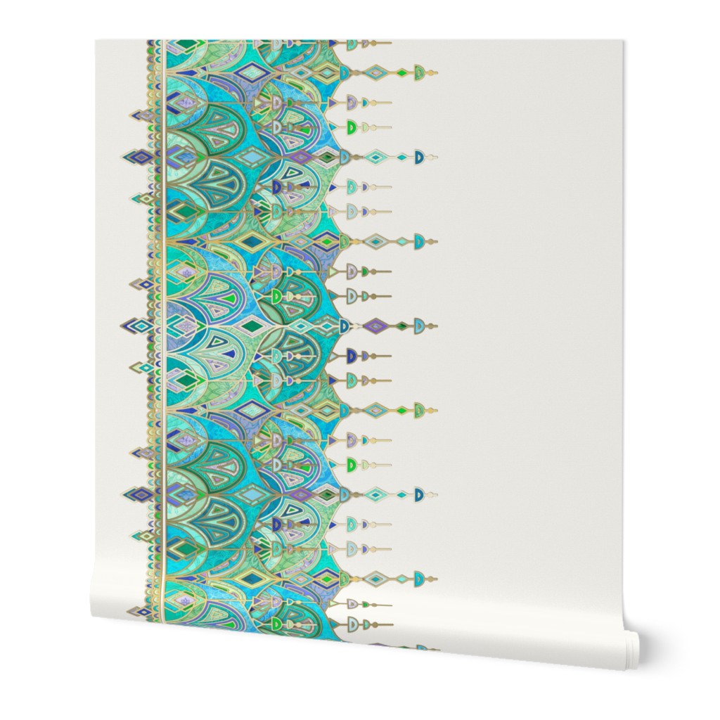 Jade and Aquamarine Art Deco Double Drop border print