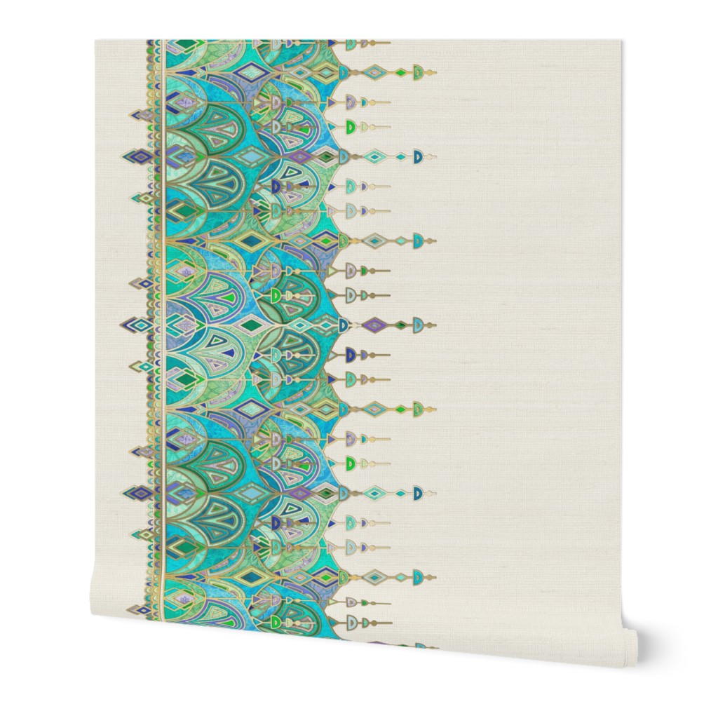 Jade and Aquamarine Art Deco Double Drop border print