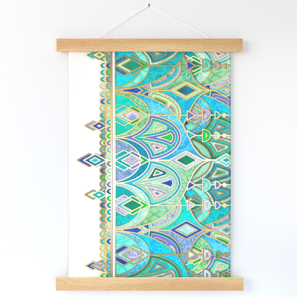 Jade and Aquamarine Art Deco Double Drop border print