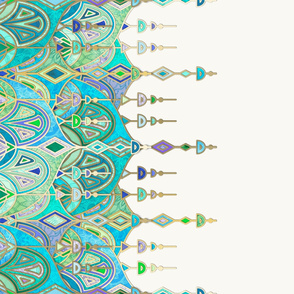 Jade and Aquamarine Art Deco Double Drop border print