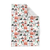 London city black cab big ben and UK union jack travel icons  illustration pattern