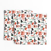 London city black cab big ben and UK union jack travel icons  illustration pattern