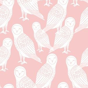 owls // block printed pink owl rose pink pantone cute girly baby pastel pink nursery design