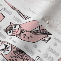 owls // pastel pink hand-drawn owl illustration by Andrea Lauren