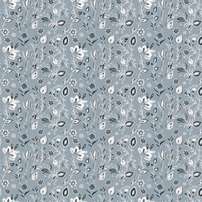 Indian winter, ditsy floral pattern, slate-grey palette 