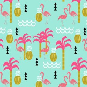 flamingo pink and mint coral cute pineapple summer beach tropical kids print