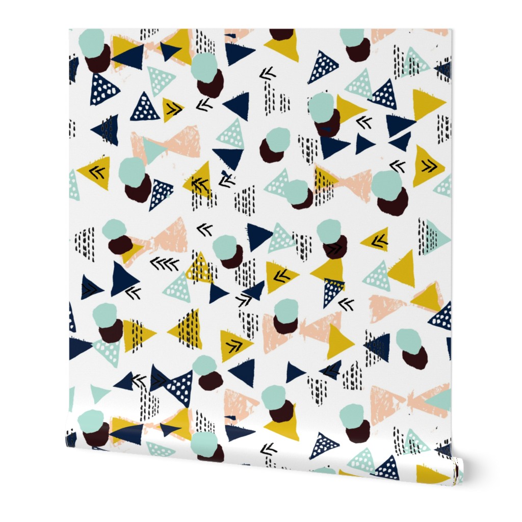 abstract kids design triangles chevron dogs circles shapes nursery baby navy mint