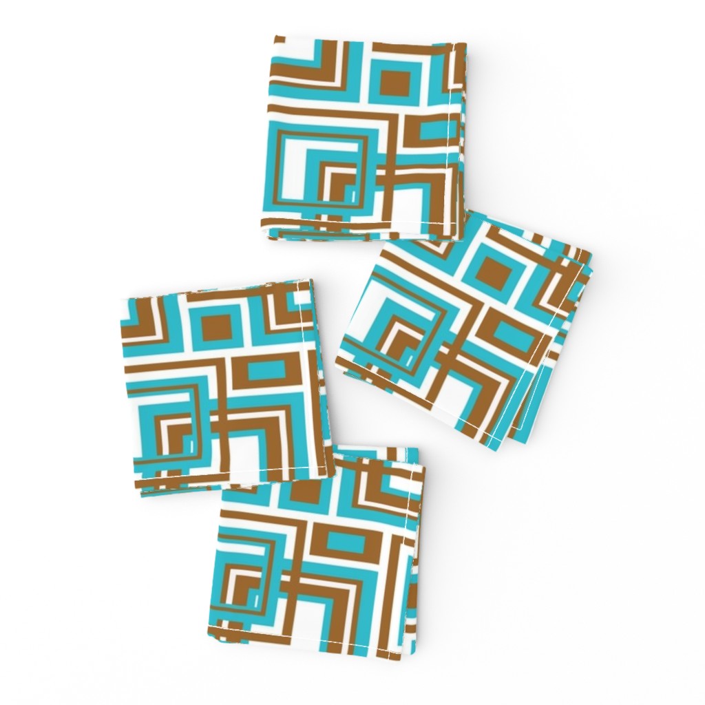 Turquoise Teal Blue Brown Geometric Square Design