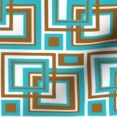 Turquoise Teal Blue Brown Geometric Square Design