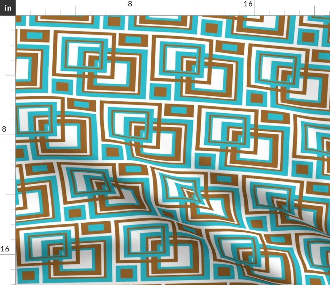 Turquoise Teal Blue Brown Geometric Square Design